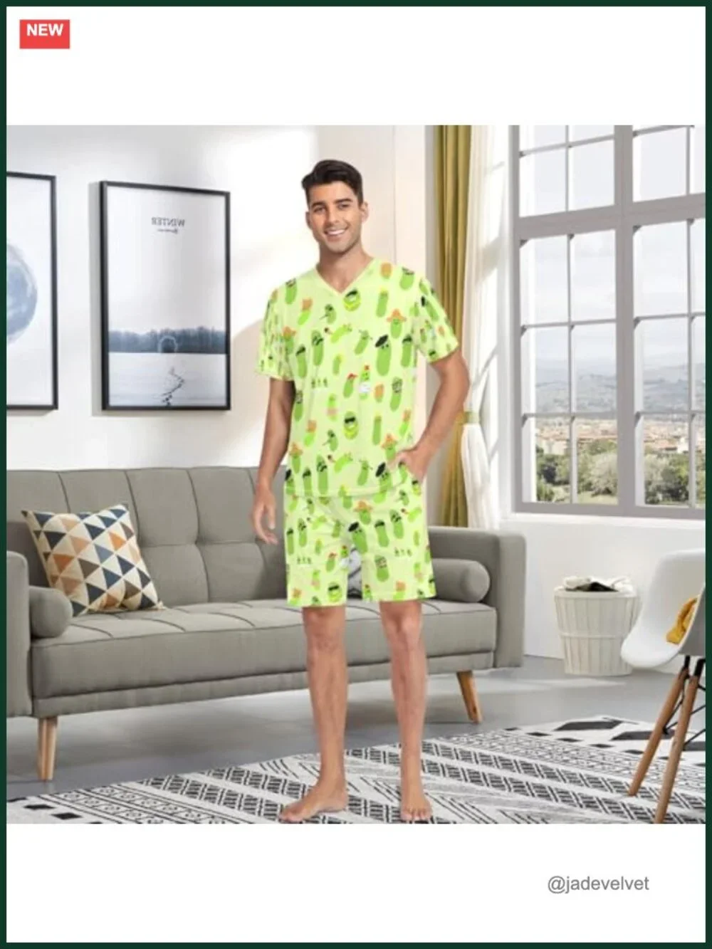Men's Pajama Set Short Sleeve V Neck Lounge Set